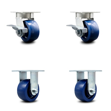 Service Caster 4 Inch Kingpinless Solid Poly Wheel Caster Brakes 2 Rigid, 2PK SCC-KP30S420-SPUR-SLB-2-R-2